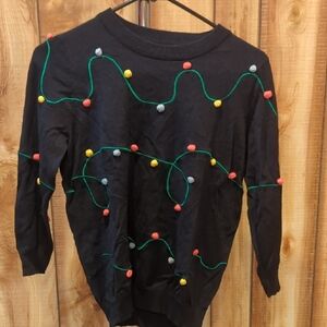 ModCloth holiday light Black Sweater with Colorful Lights M